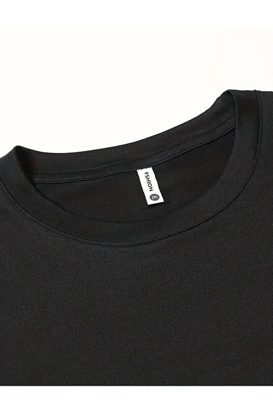 201 Penye Compack Baskılı Oversize Bisiklet Yaka Kısa Kol T-shirt - Siyah