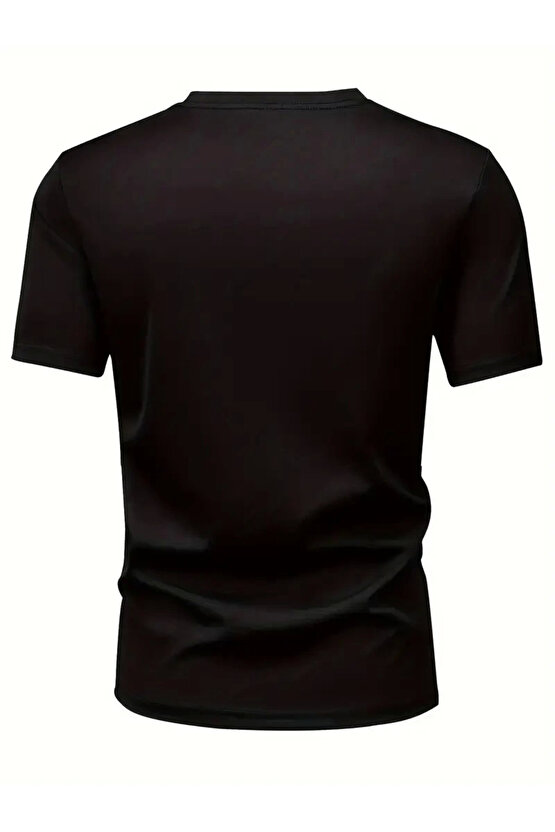 201 Penye Compack Baskılı Oversize Bisiklet Yaka Kısa Kol T-shirt - Siyah