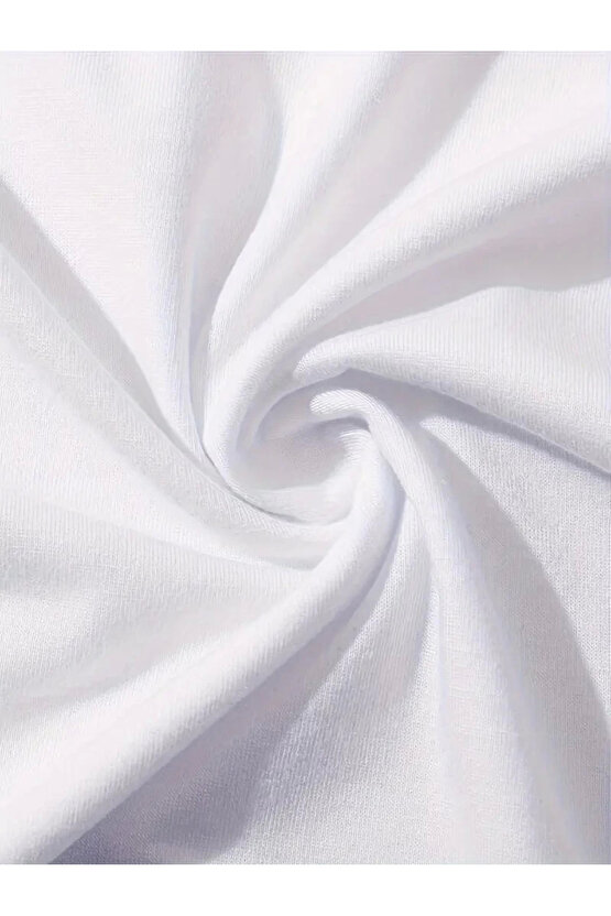 201 Penye Compack Baskılı Oversize Kahve Desenli Kadın Kısa Kol T-shirt - Beyaz