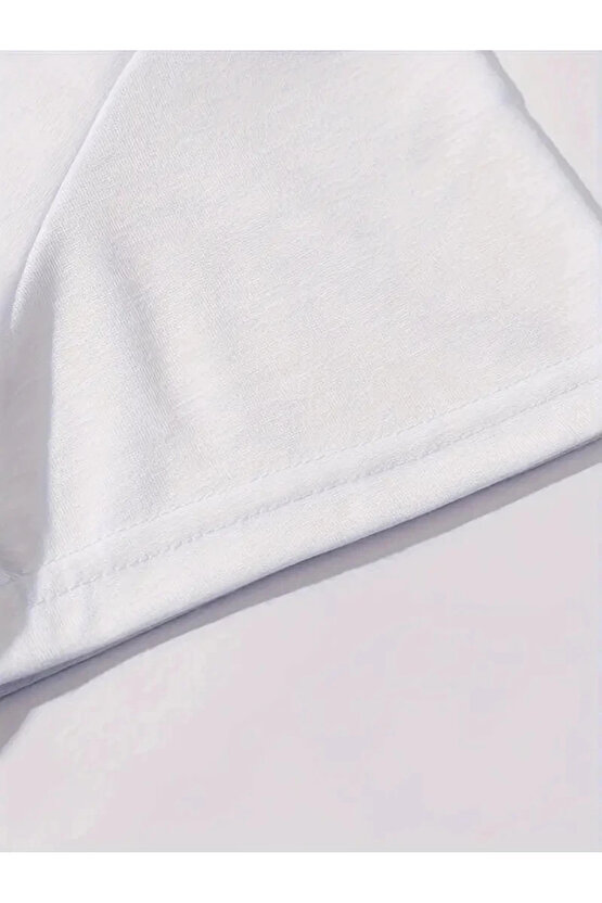 Brooklyn Harf Baskılı Düşük Omuzlu T-shirt, Rahat Kısa Kollu Bol T-shirt, Kadın Giyim - Beyaz