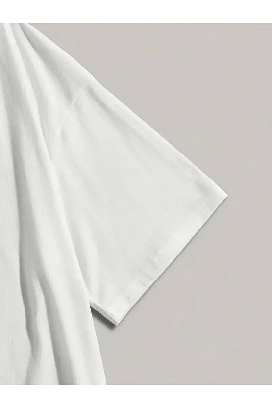 201 Penye Compack Dark Angel Baskılı Oversize Kısa Kol Yazlık T-shirt- Beyaz