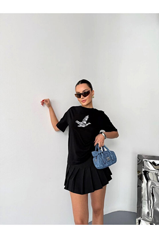 Kısa Kol Baskılı T-shirt - Siyah