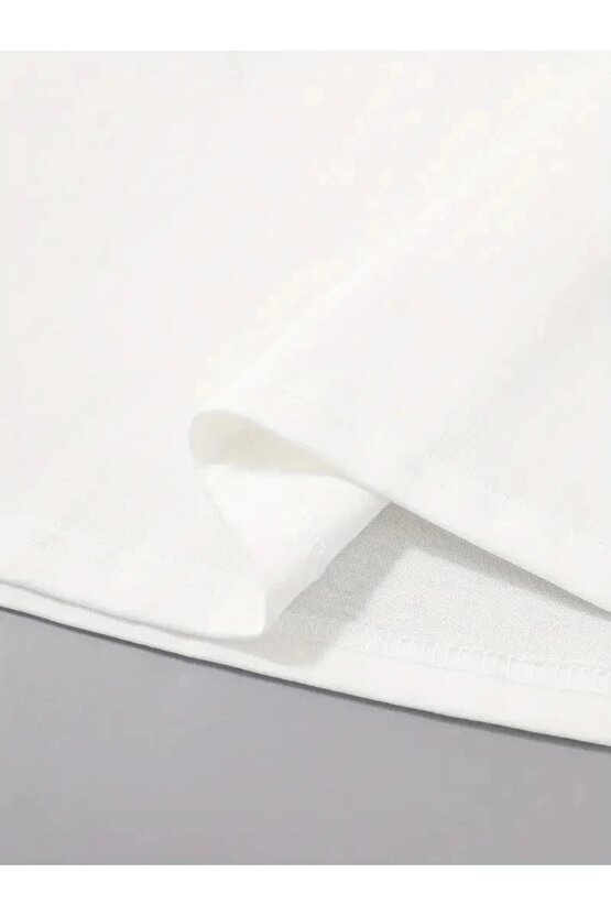 201 Penye Compack Uçak Baskılı Oversize Bisiklet Yaka Kısa Kol T-shirt - Beyaz