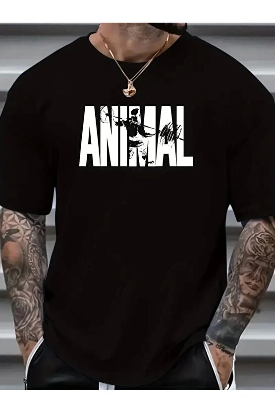ANIMAL Desen Baskı Erkek Oversive Tişört, Grafik Tişört Erkek Yazlık Outdoor Kıyafetleri, Sporda ve