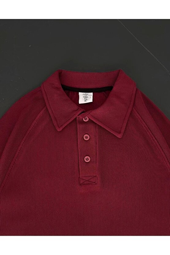 Yakalı Patlı Kısa Kol T-shirt - Bordo