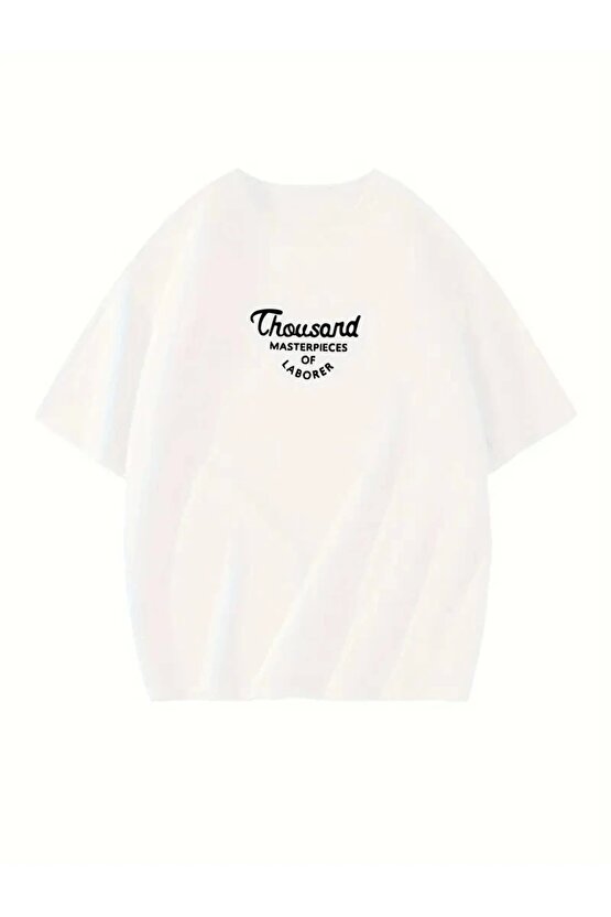 Thousand Ön Arka Baskılı Oversize Bisiklet Yaka T-shirt - Beyaz