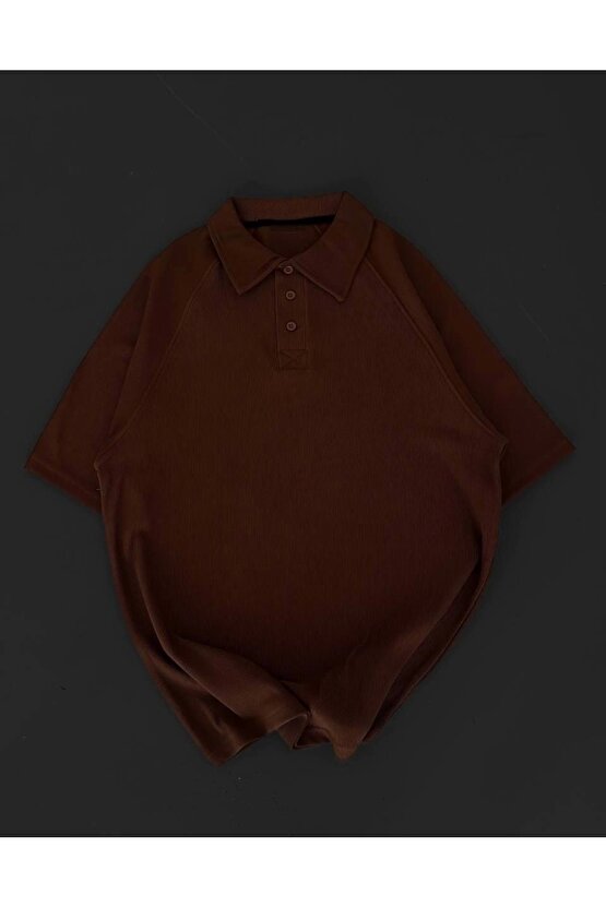 Yakalı Patlı Kısa Kol T-shirt - Kahverengi