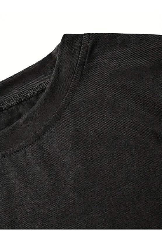 fiyonk Ön Arka baskılı siyah oversize unisex Kısa Kol t-shirt- Siyah
