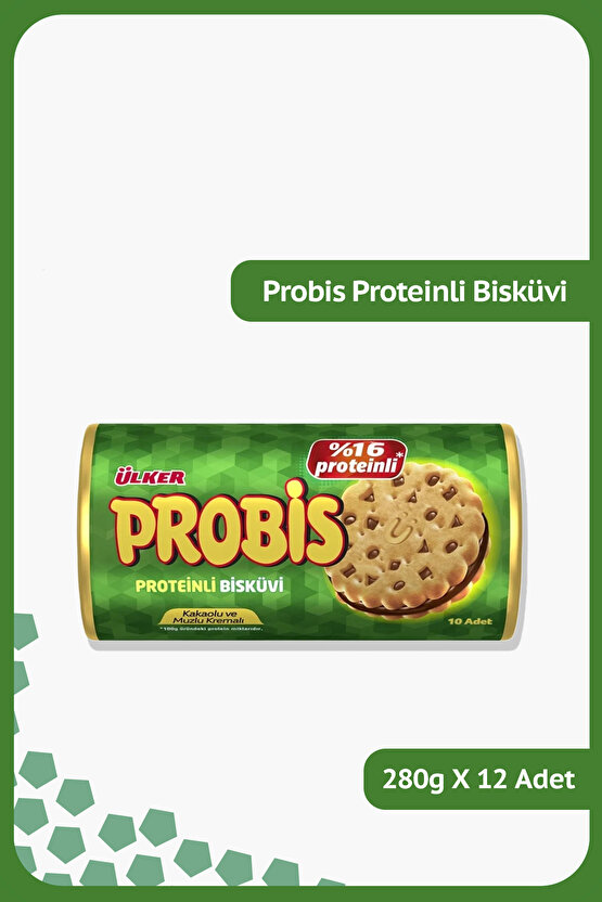 PROBİS Proteinli Bisküvi - Kakaolu ve Muzlu Kremalı - 280 gram - 12 Adet