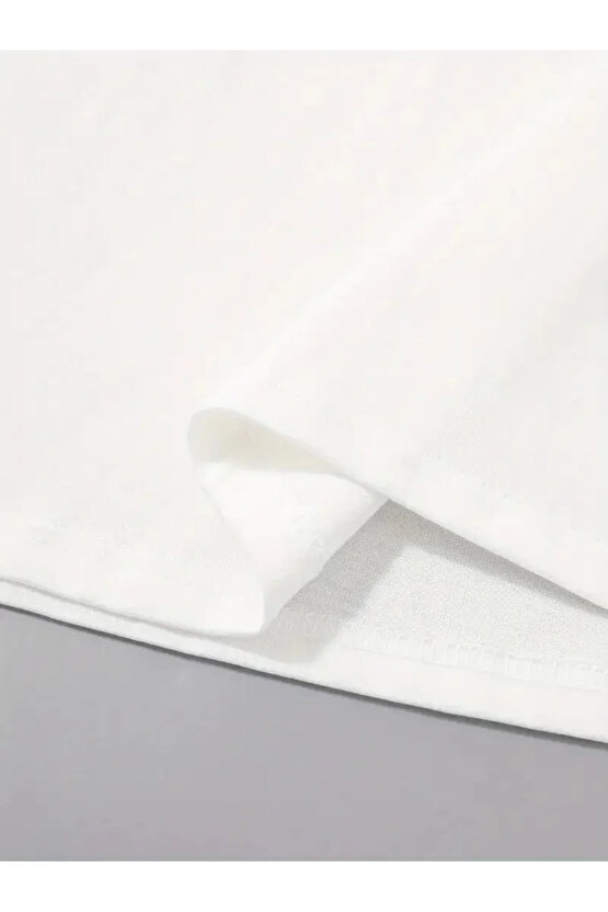 201 Penye Compack Palmiye Ön Baskılı Oversize Bisiklet Yaka Kısa Kol Yazlık T-shirt - Beyaz