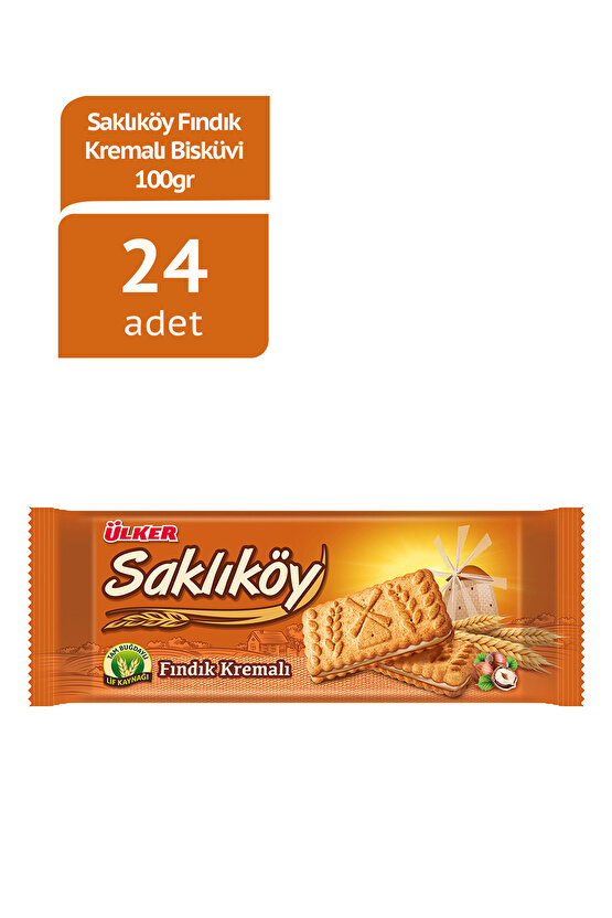 24 Adet Saklıköy Fındık Kremalı Bisküvi 100 gr