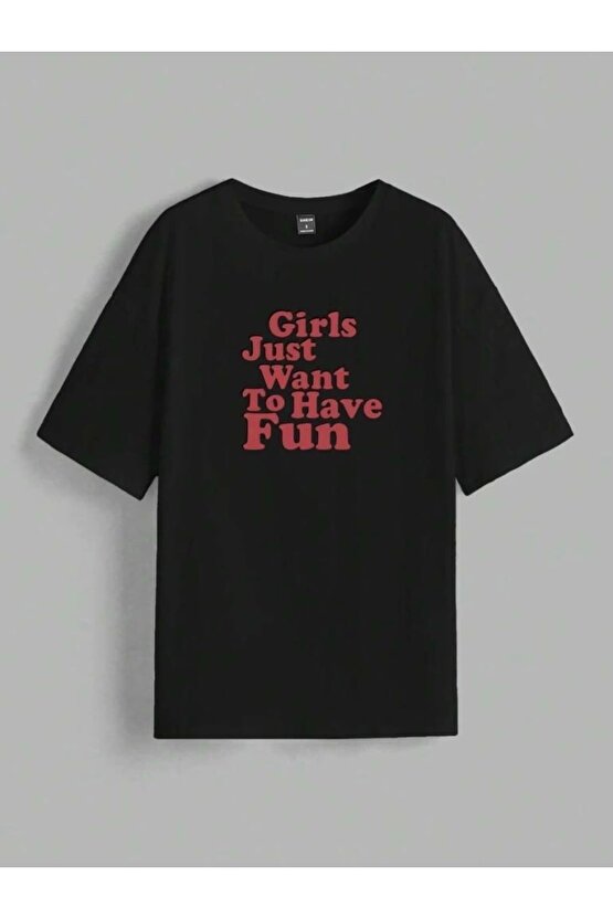 Kadın Baskılı Oversize T-shirt - Siyah