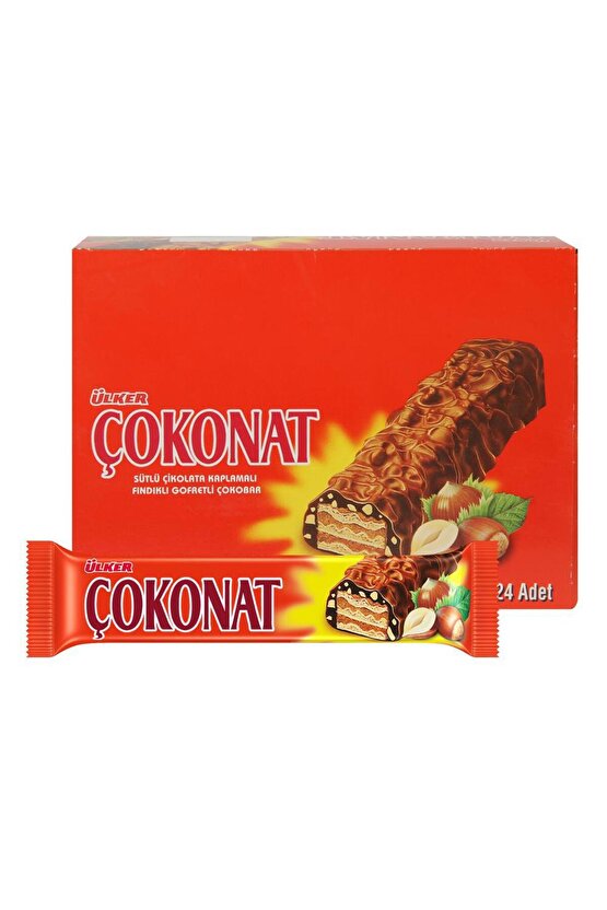 ÇOKONAT -Sütlü Çikolata ve Fındık Parçacığı Kaplamalı Fındıklı Kremalı Gofret- 33 gram- 24 Adet