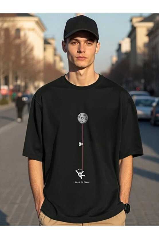 Erkek Baskılı Oversize T-shirt - Siyah