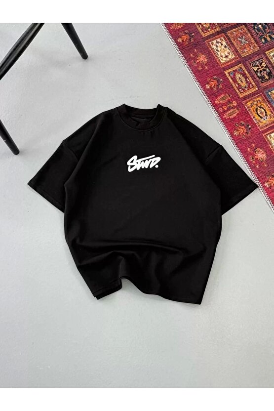 Erkek Baskılı Oversize T-shirt - Siyah