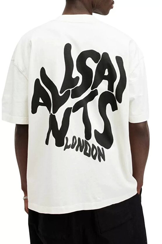 Erkek Baskılı Oversize T-shirt - Beyaz