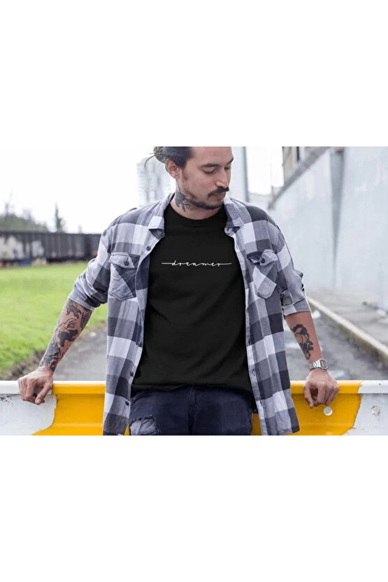 Erkek Bisiklet Yaka Baskılı Oversize T-Shirt - Siyah