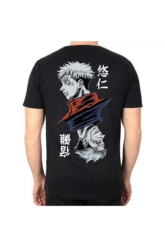 Unisex Bisiklet Yaka Baskılı Oversize T-Shirt - Siyah