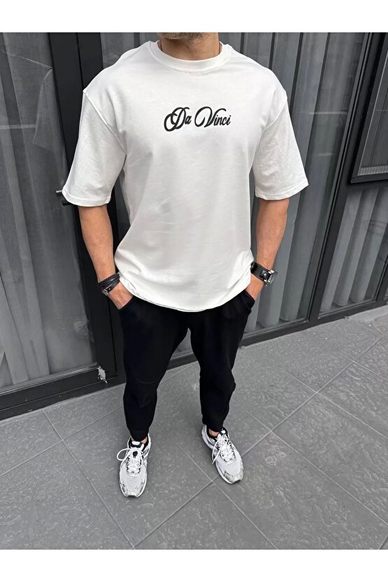 Unisex Baskılı Oversize T-Shirt - Beyaz