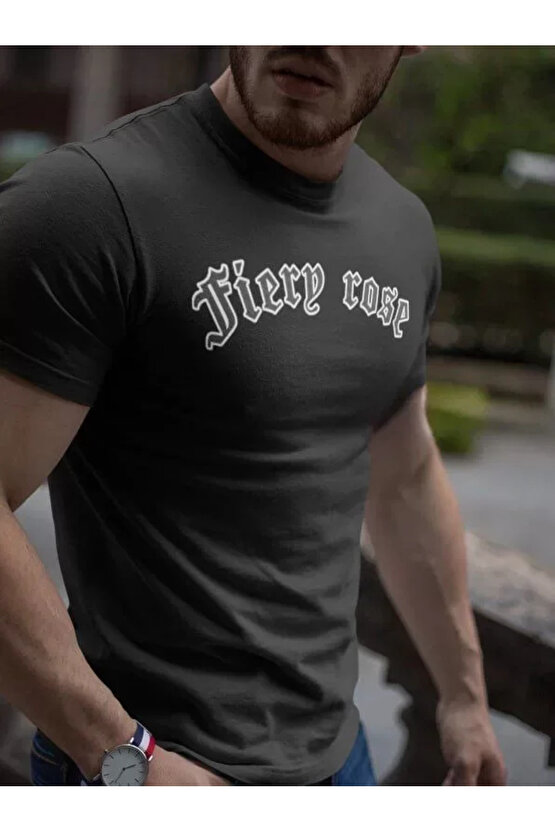 Erkek Bisiklet Yaka Baskılı Oversize T-Shirt - Siyah