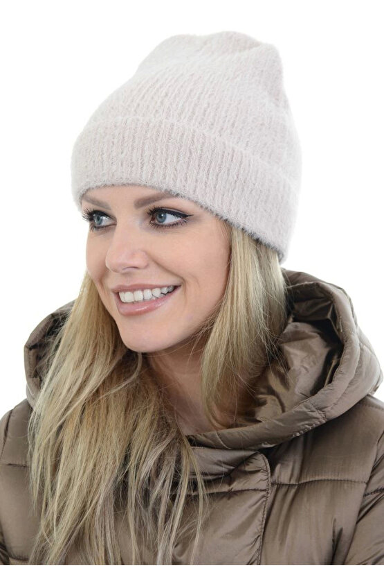 Unisex Tam Kalıp İnce Sakallı Triko Bere - Kırık Beyaz