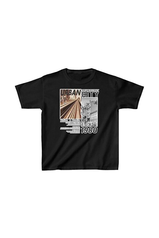 Unisex Çocuk Baskılı T-Shirt - Siyah