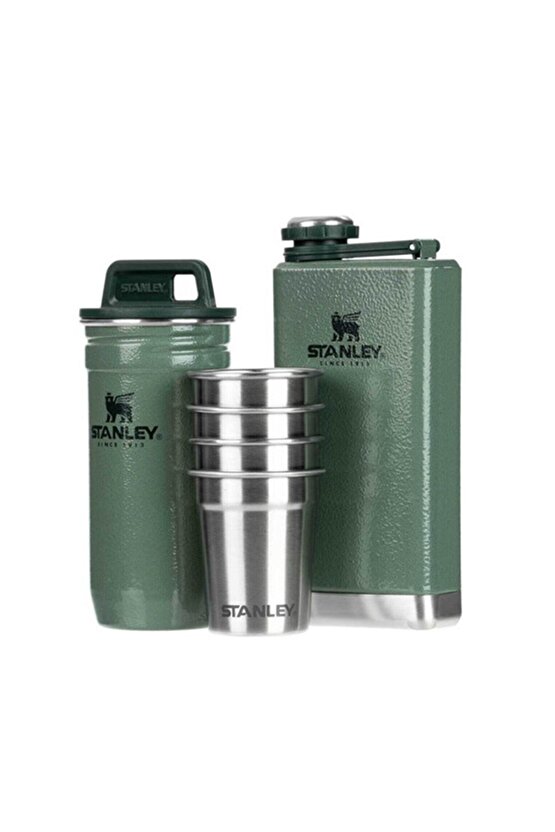 Adventure Çelik Shot Gri Bardak ve Yeşil Matara Seti