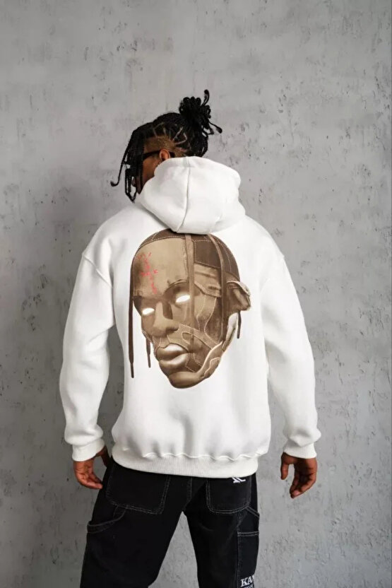 MDB Erkek Kordonlu Arka aske Kordon açlı Kapüşonlu Beyaz