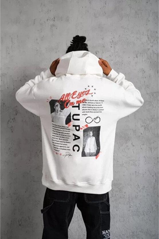 MDB Erkek Ön Arka Baskılı Kapşonlu weat Beyaz