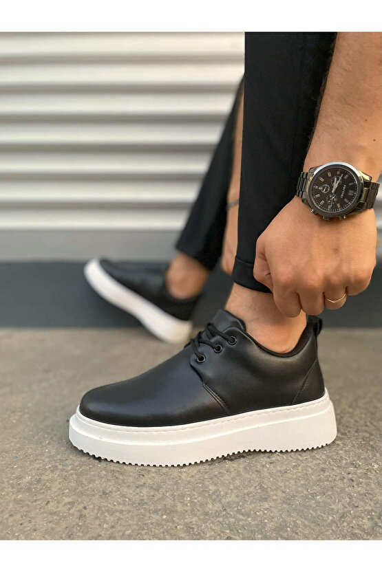 JY03 Luxor Bağcıklı Cilt Erkek Günlük Spor Klasik Ayakkabı CBT - Siyah