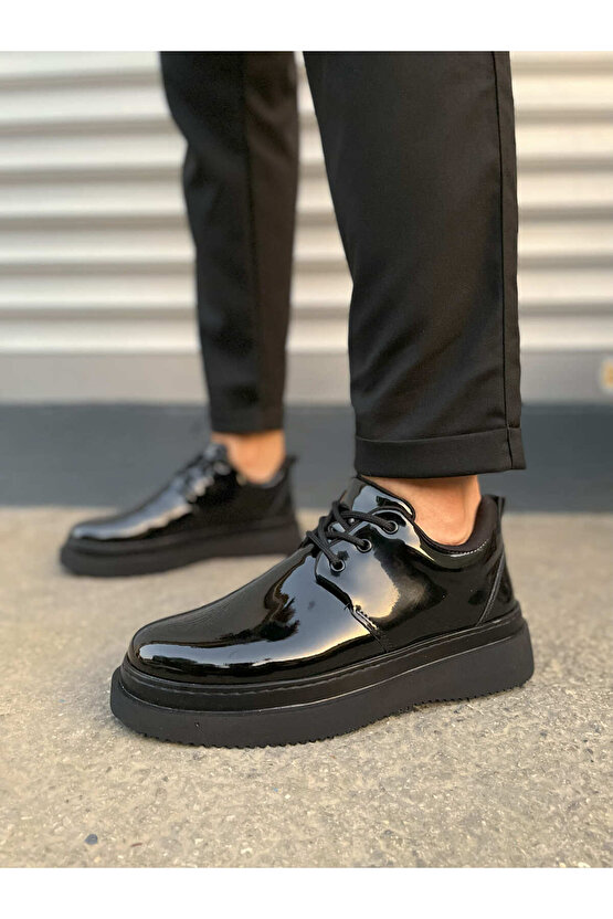 JYx03 Luxor Bağcıklı Rugan Erkek Günlük Spor Klasik Ayakkabı RST - Siyah