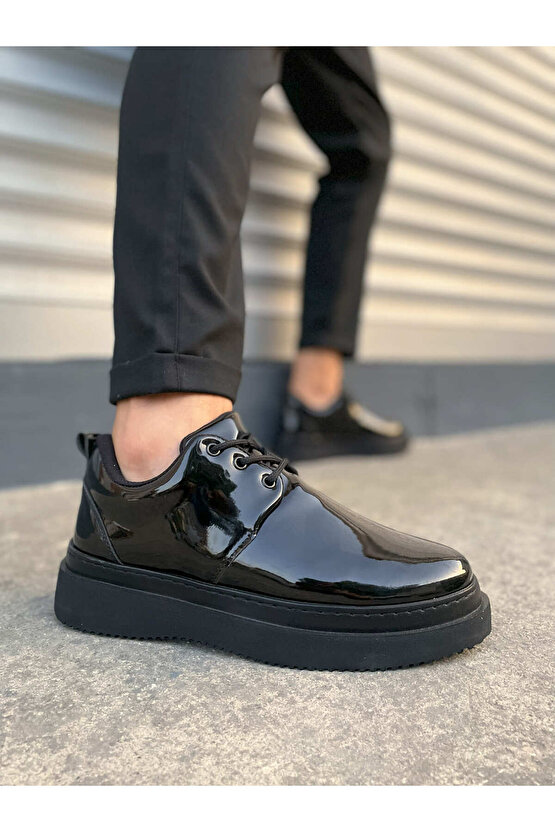 JYx03 Luxor Bağcıklı Rugan Erkek Günlük Spor Klasik Ayakkabı RST - Siyah