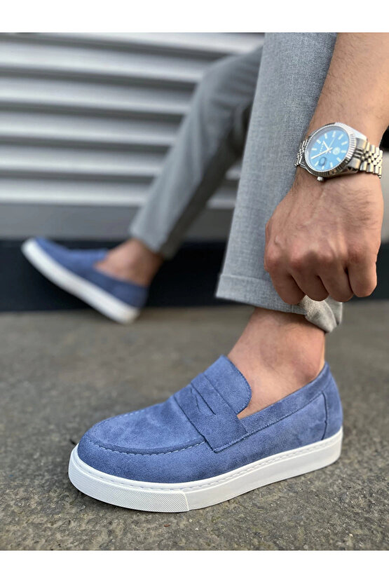 JY180 Estilo X Bağcıksız Süet Erkek Günlük Spor Klasik Ayakkabı SBT - Mavi