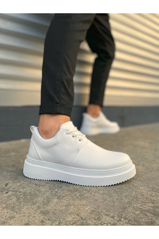 JY03 Luxor Bağcıklı Cilt Erkek Günlük Spor Klasik Ayakkabı CBT - Beyaz