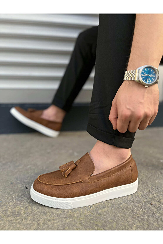 JY153 Bloom Bağcıksız Püsküllü Cilt Erkek Günlük Spor Klasik Ayakkabı CBT - Taba