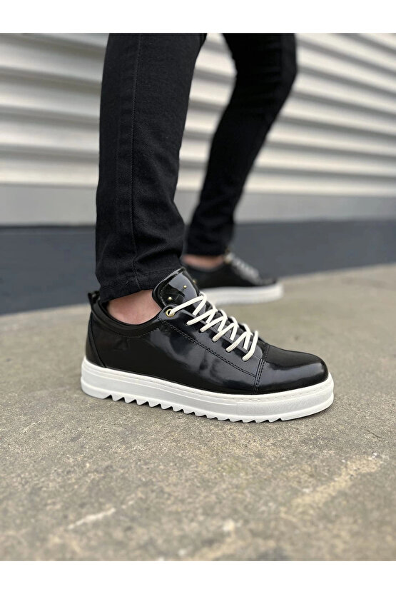 JY152 Cool Bağcıklı Rugan Erkek Günlük Spor Klasik Ayakkabı RBT - Siyah