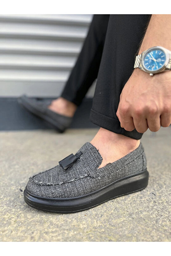 JY154 Blaze Bağcıksız Püsküllü Keten Erkek Günlük Spor Klasik Ayakkabı KST - Gri