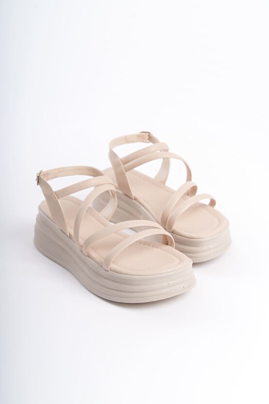 NATALIE İnce Tokalı Şerit Detaylı Ortopedik Taban Kadın Sandalet CKT - Krem