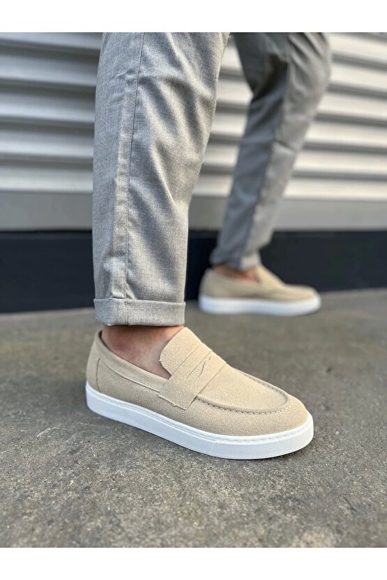 JY180 Estilo X Bağcıksız Süet Erkek Günlük Spor Klasik Ayakkabı SBT - Krem