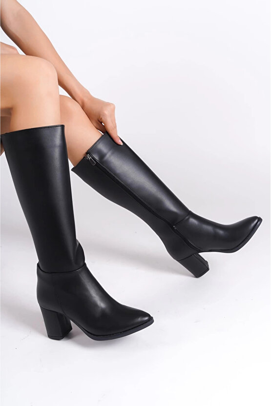 FIORELLA Bağcıksız Fermuarlı Ortopedik Taban Kadın Çizme CST - Siyah