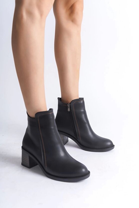 LARISSA Fermuarlı Ortopedik Taban TopukluKadın Bot ST - Siyah