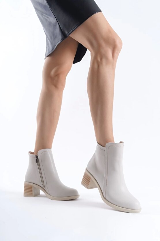 LARISSA Fermuarlı Ortopedik Taban TopukluKadın Bot KT - Krem