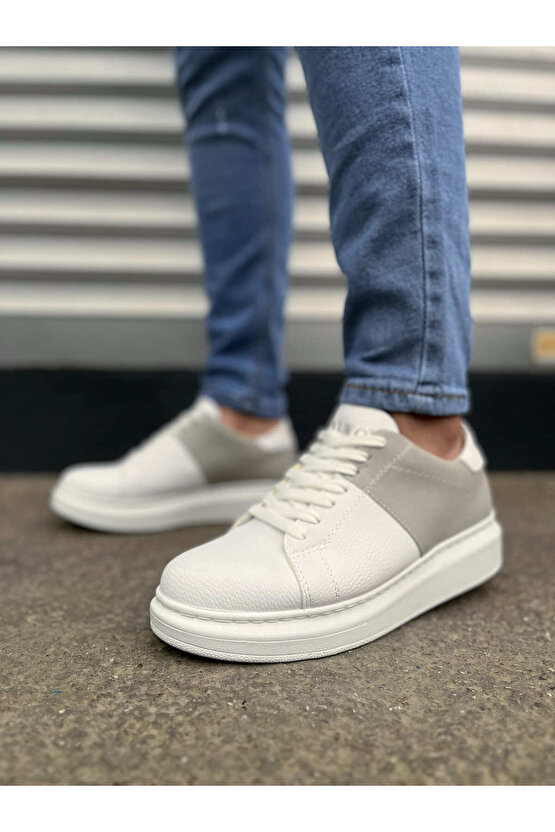 JY151 Boost Bağcıklı Cilt Süet Erkek Günlük Sneaker Ayakkabı CSBT - BeyazGri