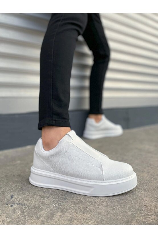 JY007 Alba Bağcıksız Cilt Erkek Günlük Sneaker Ayakkabı CBT Beyaz
