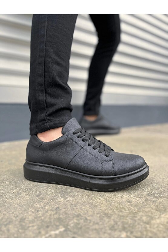 JY151 Boost Bağcıklı Cilt Erkek Günlük Sneaker Ayakkabı CST - Siyah