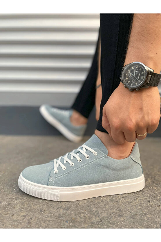 JY122 Mode Bağcıklı Süet Erkek Günlük Sneaker Ayakkabı SBT - Mavi