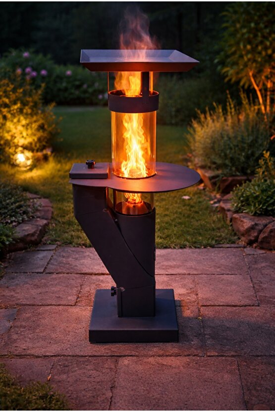 FÜZE TİPİ PELET SOBASI CAM SOBA ROKET SOBA BAHÇE CAM BALKON KIŞ BAHÇESİ CAFE KAMP TİPİ TEPSİLİ KÜÇÜK