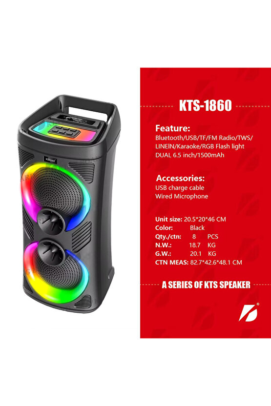 BÜYÜK BOY RGB LED IŞIKLI BLUETOOTH HOPARLÖR ŞARJLI KABLOSUZ HOPARLÖR KARAOKE MİKROFONLU SPEAKER