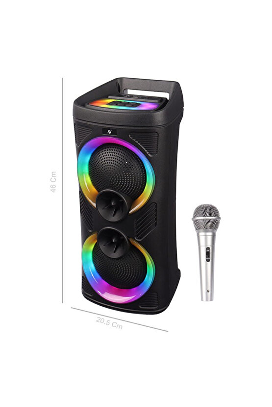 BÜYÜK BOY RGB LED IŞIKLI BLUETOOTH HOPARLÖR ŞARJLI KABLOSUZ HOPARLÖR KARAOKE MİKROFONLU SPEAKER