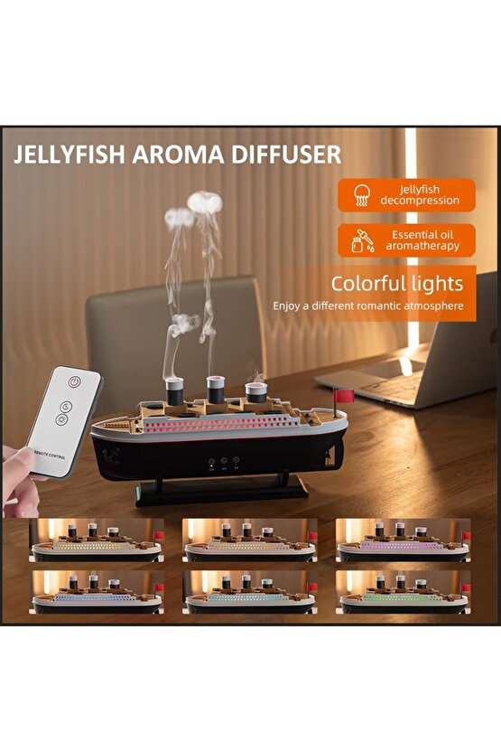 ODA HAVA NEMLENDİRİCİ AROMA DİFİZÖR HUMUDİFİER GEMİ ŞEKLİNDE RGB LED IŞIKLI BUHAR MAKİNESİ